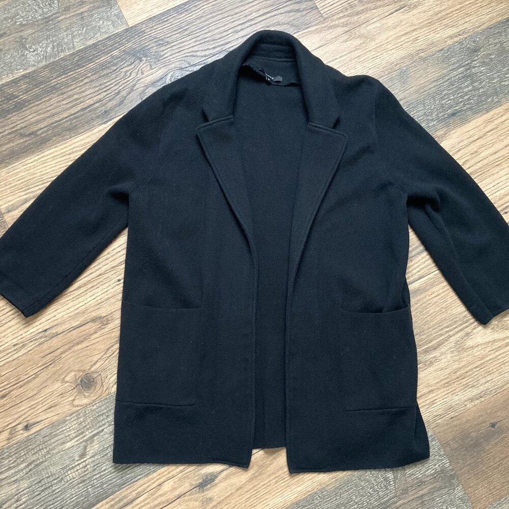 Quince Black Open-Front Knit Cardigan